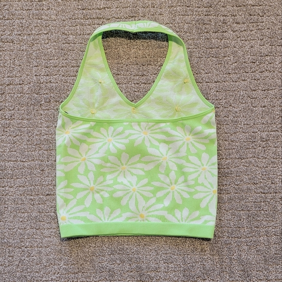 Lime floral halter top - Picture 2 of 5